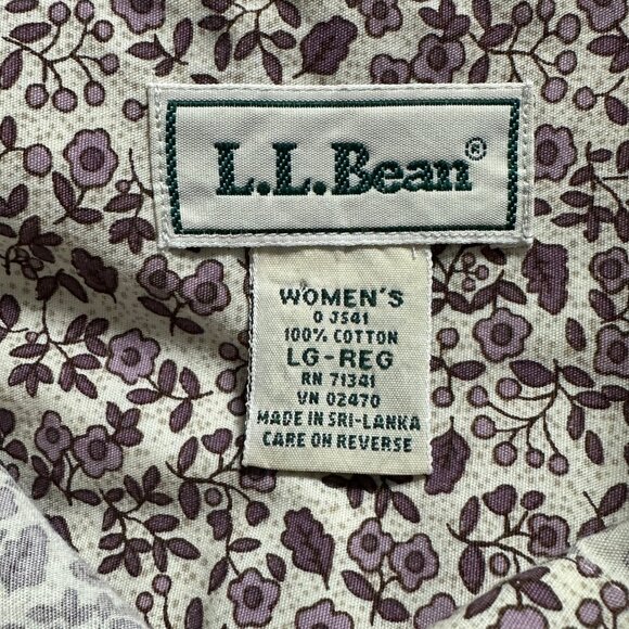 LL Bean women’s size L 100% cotton purple floral long sleeve button front top - Picture 5 of 7